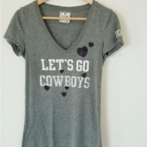 Victoria's Secret PINK Vintage Let's Go Cowboys NFL V-Neck T-Shirt Hearts Size L